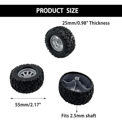 4PCS Toy Car Wheel Model Car Rubber Tire Wheels with Metal Shaft Round Rod Axles for RC Car Truck Robot DIY Model Toy Wheel Replace Parts (2.5x55mm) - style: 2.5x55mm