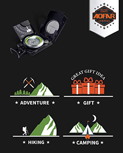 AOFAR AF-4074 Military Compass for Hiking,Lensatic Sighting Waterproof,Durable,Inclinometer for Camping,Boy Scount,Geology Activities Boating - color: Black