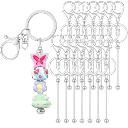RQAYE 15Pcs Beadable Keychains Bulk Kit Cute Beadable Keychains Bar for Beads DIY Keychain Making Supplies for Women Man Crafts, Jewelry, bag Charms, Custom Projects Gift (Silver) - color: Silver