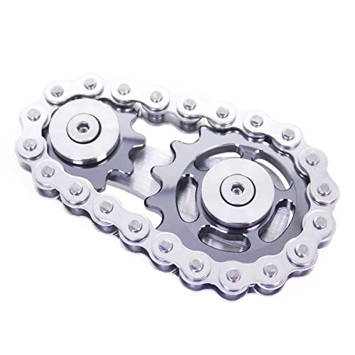 Fidget Spinner, Sprocket Linkage Bike Chain Spinner Design 2 Gears Figity Spin Finger Games, Metal Stainless Steel Durable Mechanics, Premium Figit Toy - Gray - color: Gray