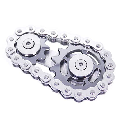 Fidget Spinner, Sprocket Linkage Bike Chain Spinner Design 2 Gears Figity Spin Finger Games, Metal Stainless Steel Durable Mechanics, Premium Figit Toy - Gray - color: Gray