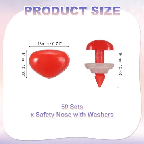 MECCANIXITY 50set 14mm Large Plastic Triangle Safety Noses Red with Washer for Crochet Stuffed Animal Doll Craft Puppet Plush Toy Bear - color: Red, size: 14mm