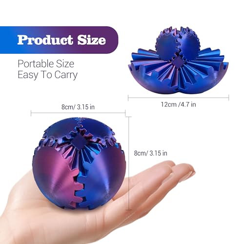 Gear Sphere Fidget Toy Gear Ball 3D Printed Rotating Ball or Cube Fidget Toy, Stress Gearsphere Desk Toy for Anxiety Relief ADHD - color: 1 Pcs Red & Gold