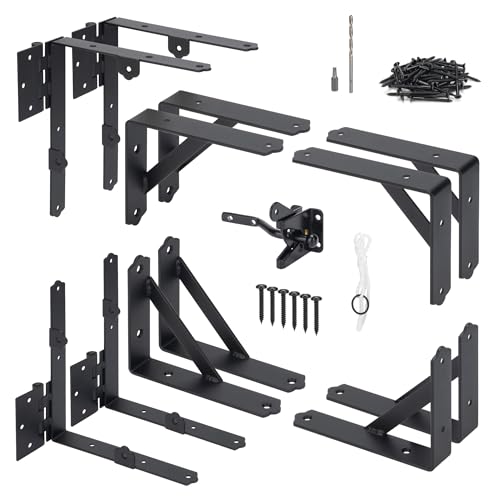 2 Set Anti Sag Corner Brace Bracket, Heavy Duty No Sag Frame Kit with Self-Locking Latch, Black Kit for Wooden Fence, Shed Doors, Driveway Gates, Corral Gates, Wood Windows