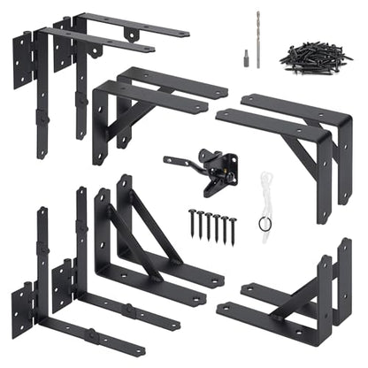 2 Set Anti Sag Corner Brace Bracket, Heavy Duty No Sag Frame Kit with Self-Locking Latch, Black Kit for Wooden Fence, Shed Doors, Driveway Gates, Corral Gates, Wood Windows