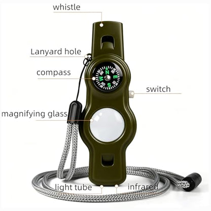 Emergency Survival Safety Whistle，Whistle for Kids with Lanyard,Compass,Thermometer,Ideal for Kayaking, Boating, Hiking, Camping, Climbing - color: Army Green Whistle 2