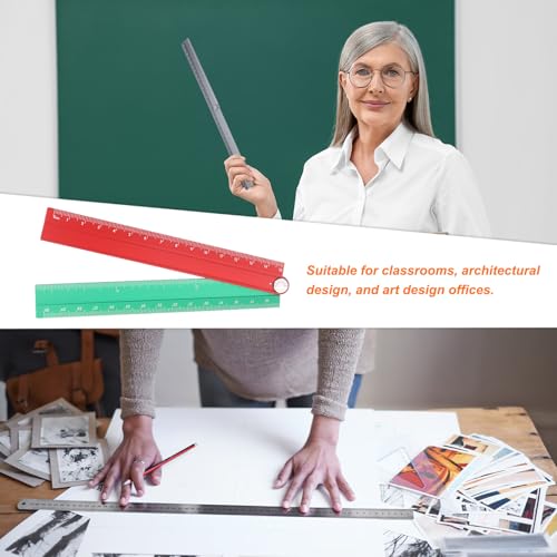 HARFINGTON Folding Straight Ruler 30cm Metric Aluminum Alloy Protractor Foldable Angle Ruler Geometric Measuring Tool with Angle Line for Architects Artists Office, Red Green - color: Red/Green