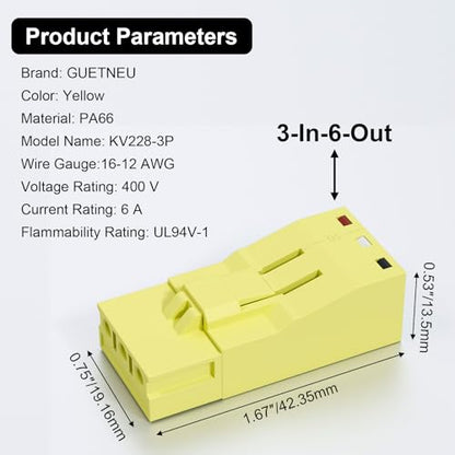 4Pcs Snap-on Quick Wire Connectors, 400V 6A 16-12 AWG - color: Yellow-3P, size: 4 Pcs