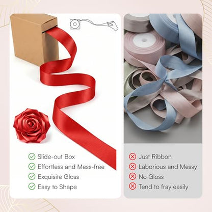 Caydo Red Ribbon Rose Bouquet for Gifts - color: Red