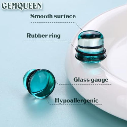 GEMQUEEN 24 Pcs 0.5mm Increments Glass Ear Stretching Kit Hypoallergenic - color: Blue, size: 18mm(11/16'') | 2pcs