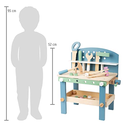 Compact Wooden Workbench by Small Foot –Tool Bench Set in Nordic Theme – 21+ Piece Playset Includes Hammer, Saw, Screwdriver, Nails, Screws and Measuring Stick – Improves Motor Skills – Ages 3+ Years