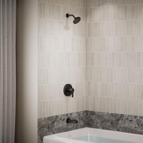 KOHLER TS35322-4G-BL, Elate Rite-Temp Tub and Shower Trim with Single Function 1.75 GPM Showerhead, Matte Black, Modern Tub and Shower Set, Water-Saving Design - color: Matte Black, size: 1.75 GPM