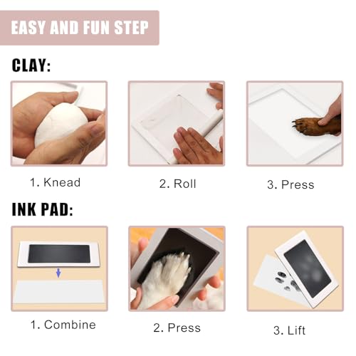 ZAPVLVT Paw Print Impression Kit for Dogs and Cats, 2 Clay, Large Ink Pad, Wooden Picture Frame, Pet Memorial Keepsake, Gift for Pet Owners & Lovers