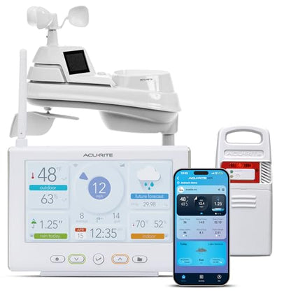 AcuRite Iris Wireless Weather Station with HD Direct-to-Wi-Fi Display, Lightning Sensor, Indoor/Outdoor Temperature and Humidity, Wind Speed/Direction, Rain Gauge, and Barometer (01532M), White