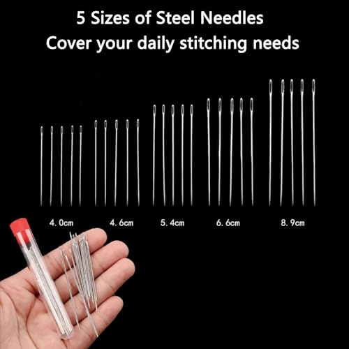 48Pcs Sewing Tool Set & 2 Edge Rulers Big Eye Steel Needle with Zipper Case