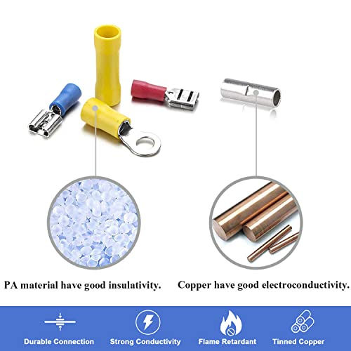 Qibaok 840PCS Electrical Wire Connectors, Insulated Wire Crimp Terminals, Mixed Butt Ring Fork Spade Bullet Quick Disconnect Assortment Kit