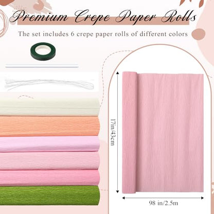 6 Colors Crepe Paper Kit 17 x 98 Inch, Pink and Green Series - color: Pink and Green Series