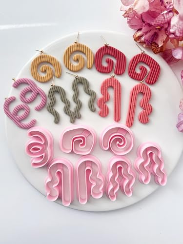 Abstract Swirl Clay Cutter Set, 7PCS PLA Polymer Clay Tools with Exact Measurements, Ideal for DIY Statement Earrings & Crafts