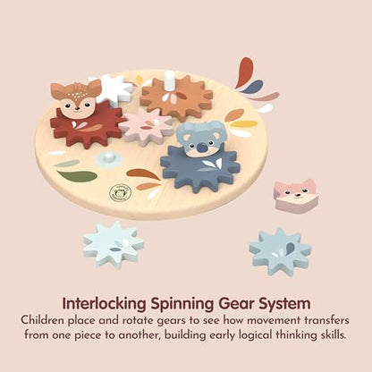 SPEEDY MONKEY Wooden Spin Gear Board | Toddler Spinning Gears Toy Playset - color: Gear Toy