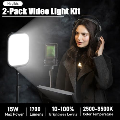 2Pack LED Video Light Kit, Hagibis 15W Photography Lighting Kit, 78" Dimmable Studio Lights with Tripod, 2500-8500K Stream Light for Video Recording, Game Streaming, Photography, Tiktok, YouTube