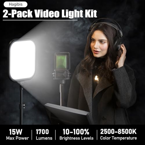 2Pack LED Video Light Kit, Hagibis 15W Photography Lighting Kit, 78" Dimmable Studio Lights with Tripod, 2500-8500K Stream Light for Video Recording, Game Streaming, Photography, Tiktok, YouTube