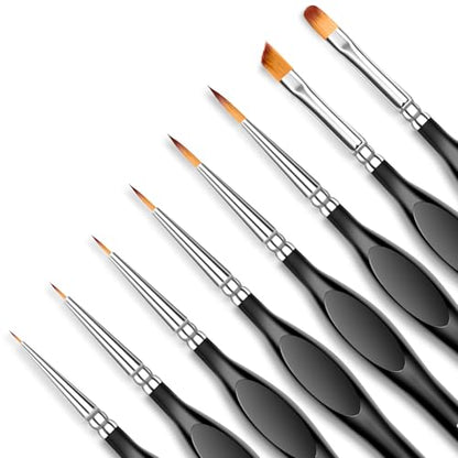 Detail Paint Brushes Set, 8 pcs Miniature Brushes for Fine Detailing - color: Black