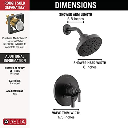 Delta Faucet Saylor 17 Series Black Shower Valve Trim Kit with H2Okinetic Shower Head, Delta Shower System, Shower Faucet Set, Shower Head and Handle Set, Matte Black T17235-BL (Valve Not Included) - color: Matte Black