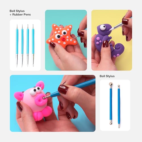 FlyFlag Air Dry Clay Tools Kit, 20 Pcs – Includes Ball Stylus, Rubber Pens, Rolling Pin, Plastic Scrapers, and Modeling Tools – Ideal for Pottery, Craft, Molding, and Shaping