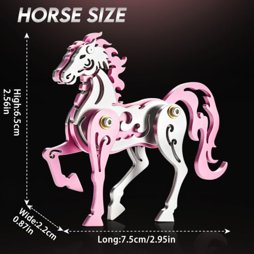 3D Metal Puzzle Mechanical Model Pink Horse Stainless Steel - color: D01-pink Horse