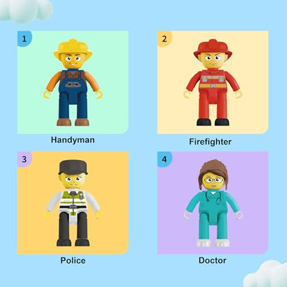 PicassoTiles Magnetic Tiles Action Figures 4 Piece City Characters for Magnet Tile Building Blocks Accessory Add On Pack Construction Block Set Toddler Toy Educational Learning Kit Age 3 and up PTA18 - color: 4 Pcs City Builder