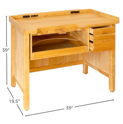 Noble Fine Wood Smart Jewelers Bench - Wooden Workbench with Drawers, Solid Wood Top, Power Outlets and USB Ports for Jewelry Making - size: Workbench with Power Outlets
