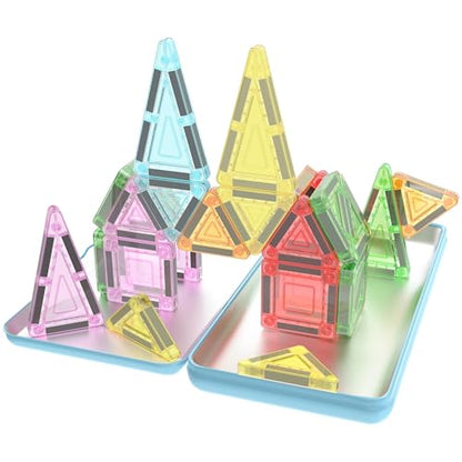 PicassoTiles Magnetic Tiles 30pc Nano Building Construction Set Compact Mini Travel Magnet Tile Playset with Tin Storage Case STEM Educational Learning School Brain Toy Blocks Boys Girls Ages 3+ PN09 - color: 30 Pcs Nano With Tin Storage Case