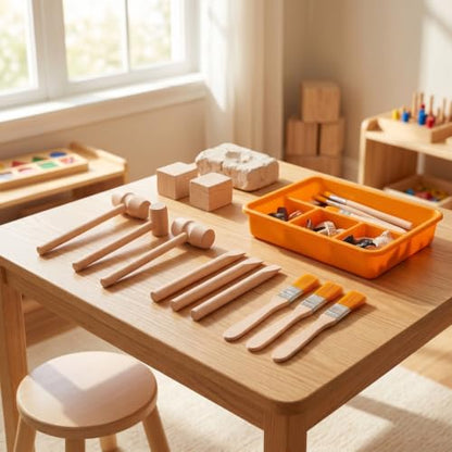 Vaguelly Dinosaur Digging Kit Wooden Hammer Chisel Brush Set for Kids Stem Science Educational Excavation Toy for Pretend Play Digging Tools Toys - size: 14.00X4.00X2.00CM