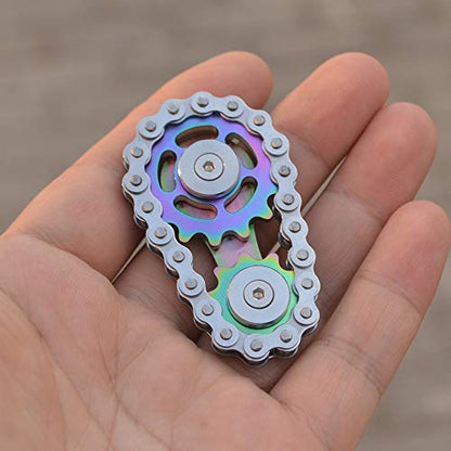 Fidget Spinner, Sprocket Linkage Bike Chain Spinner Design 2 Gears Figity Spin Finger Games, Metal Stainless Steel Durable Mechanics, Premium Figit Toy - Colorful - color: Colorful