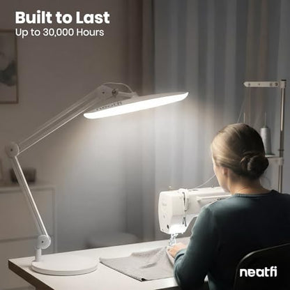 Neatfi XL 2200 Lumens 24W LED Desk Lamp - 4-Level Dimmable Task Light | Home Office, Crafts & Workbench | 20-Inch Wide Head (White, Non-CCT with Base) - color: White, size: Non-CCT with Base