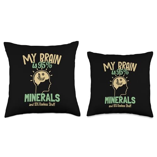 Best Rocks And Minerals Kit Guide Collection Gifts My Brain is 95% Geologist Mineral Collector Throw Pillow, 16x16, Multicolor - size: 16x16