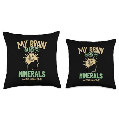Best Rocks And Minerals Kit Guide Collection Gifts My Brain is 95% Geologist Mineral Collector Throw Pillow, 18x18, Multicolor - size: 18x18