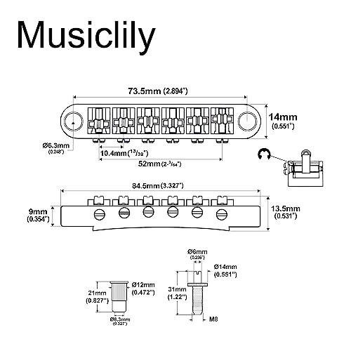 Musiclily Pro BM001 52mm Tune-O-Matic Bridge Roller Saddles Set Gold - color: Gold