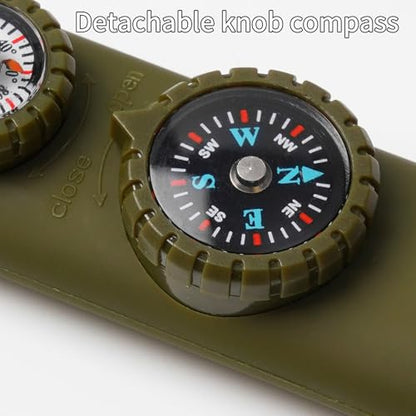 Multifunctional Survival Emergency Whistle for Kids with Compass Hiking Survival, Thermometer & Neck Lanyard | Emergency Safety Gear for Hiking, Camping, Kayaking, Boating, Climbing - color: army green