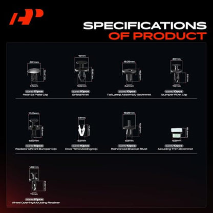 A-Premium 210PCS Fastener Retainer Clip Kit Compatible with Ford 2017-2019