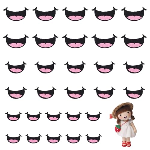 FINGERINSPIRE 30 PCS Felt Mouth for Dolls 3 Size Pink Black Felts Mouths - color: Pink Black 2