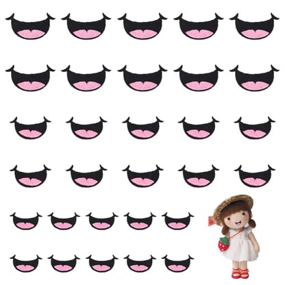 FINGERINSPIRE 30 PCS Felt Mouth for Dolls 3 Size Pink Black Felts Mouths - color: Pink Black 2