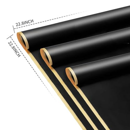 Duyasurs 20 Sheets Floral Wrapping Paper, Waterproof Bouquet Wrapping, 22.8x22.8IN, Florist Supplies Packaging Paper, DIY Gift Box, Wedding & Birthday Gifts, Gold Edge (Black) - color: Black Gold