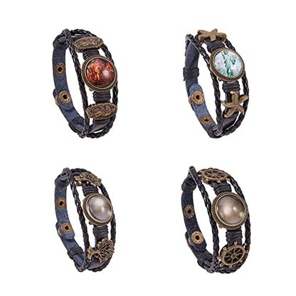 SUNNYCLUE DIY 4 Sets Braided Leather Bracelet Making Kit Multilayer Rope Bangle Cuff Wristband with Blank Alloy Cabochon Bezel Tray, Clear Glass Cabochon 18mm, Button Adjust, Mixed Shapes - color: Mixed Shapes