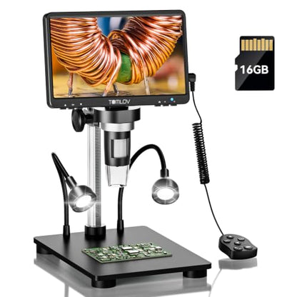 TOMLOV DM9B 7" Digital Microscope 1200X for Coins & Soldering, 16GB, Black - color: Black, size: 7"