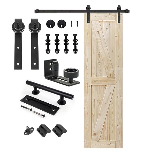 S&Z TOPHAND® 24in x 96in Unfinished British Brace Knotty Barn Door with Sliding Door Hardware Kit/Solid Wood/Sliding/Double Surfaces/A Simple Assembly is Required - size: 24x96in