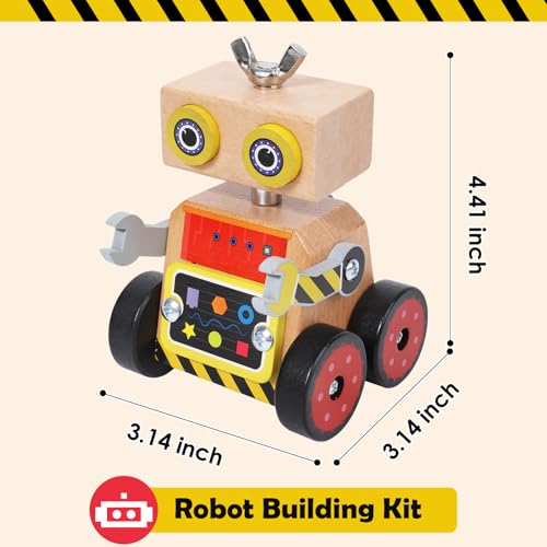 Robot Building Toy, Wooden Little Robot Assembly Kit for Kids 4-8 Years, STEM Educational Woodworking Crafts Projects for Kids, Gift for Boys and Girls 4 5 6 7 8 Years Old