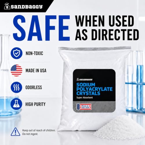 Sandbaggy Sodium Polyacrylate Crystals - Super Absorbent Polymers - Plant Hydration, Fake Snow, Ice Packs, Spill Cleanup, Skincare - Non Toxic, Made in The USA [CAS 9003-04-7] (180 lb - 2880 oz) - size: 180 lb (2880 oz)