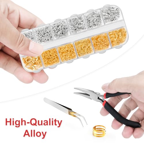1200Pcs Jump Rings for Jewelry Making Supplies, Jewelry Pliers Set - color: 1200Pcs Silver and Gold