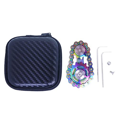 Fidget Spinner, Sprocket Linkage Bike Chain Spinner Design 2 Gears Figity Spin Finger Games, Metal Stainless Steel Durable Mechanics, Premium Figit Toy - Full Colorful - color: Full Colorful